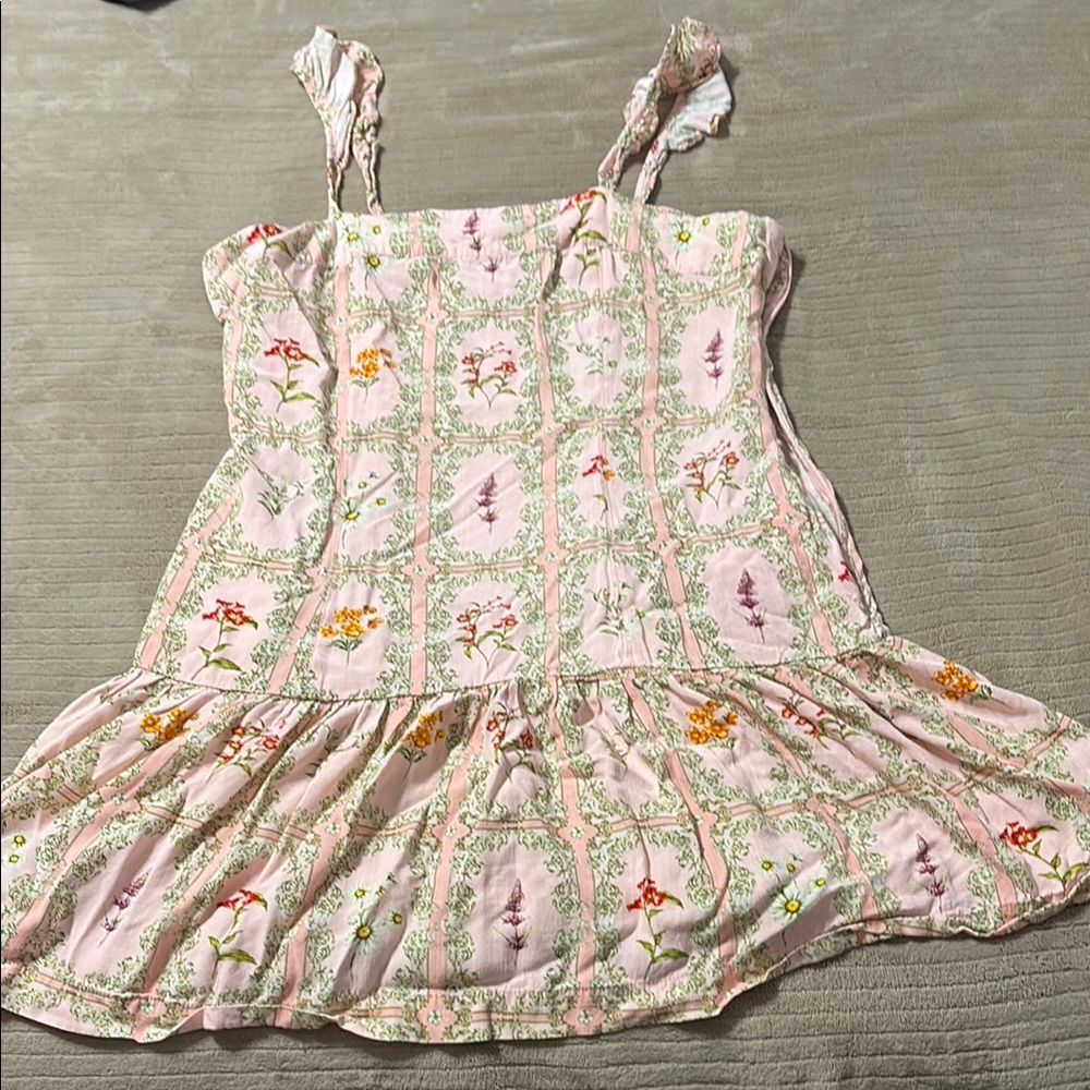 Agua Bendita Floral Mini Dress - Pink and Green